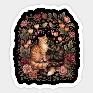 Romantic Cats Floral Wreath Vintage Valentine Sticker
